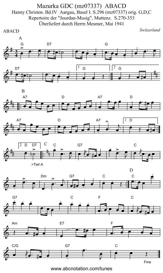 Mazurka GDC (mz07337)  ABACD - staff notation