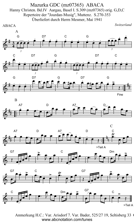 Mazurka GDC (mz07365) ABACA - staff notation