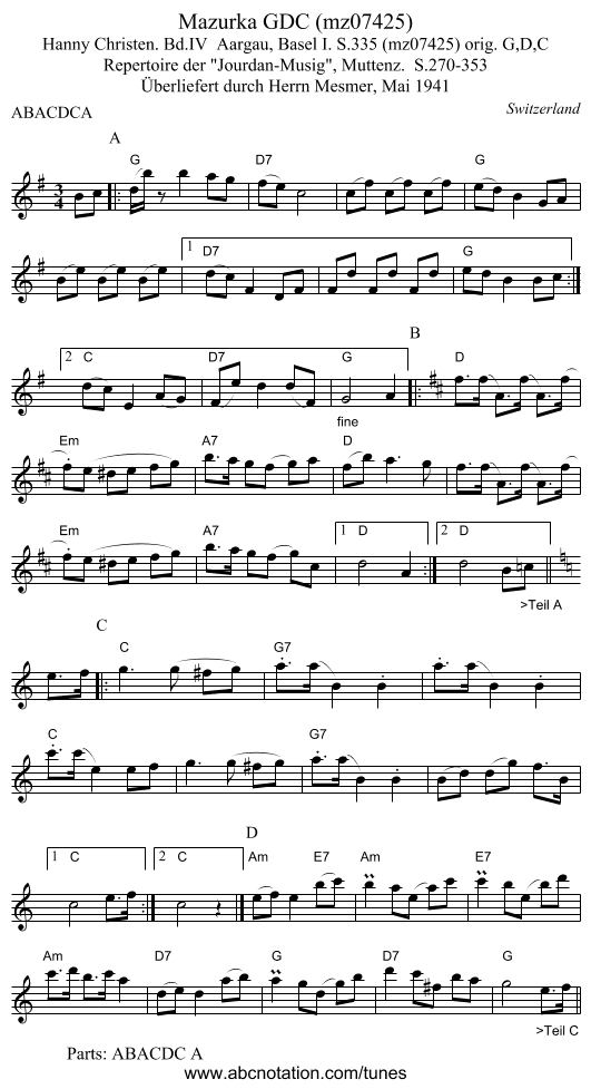 Mazurka GDC (mz07425) - staff notation