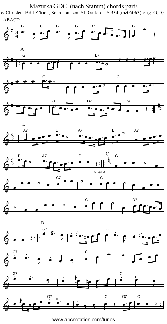 Mazurka GDC  (nach Stamm) chords parts - staff notation