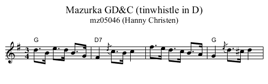 Mazurka GD&C (tinwhistle in D) - staff notation