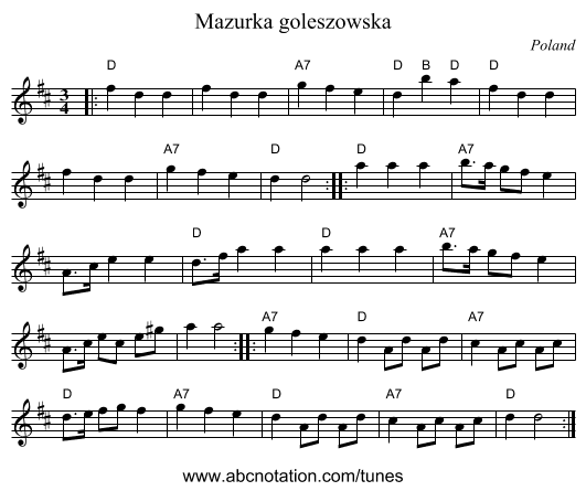 Mazurka goleszowska - staff notation