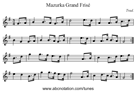 Mazurka Grand Fris&eacute; - staff notation