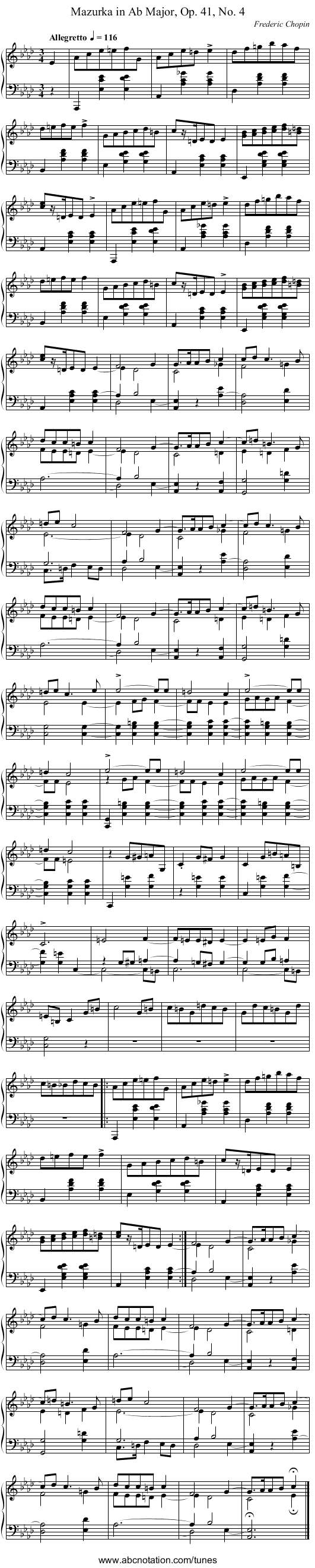 Mazurka in A♭ Major, Op. 41, No. 4 - staff notation