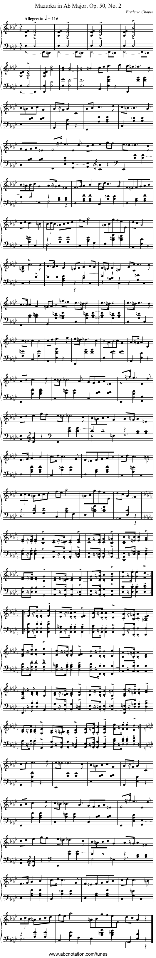 Mazurka in A♭ Major, Op. 50, No. 2 - staff notation