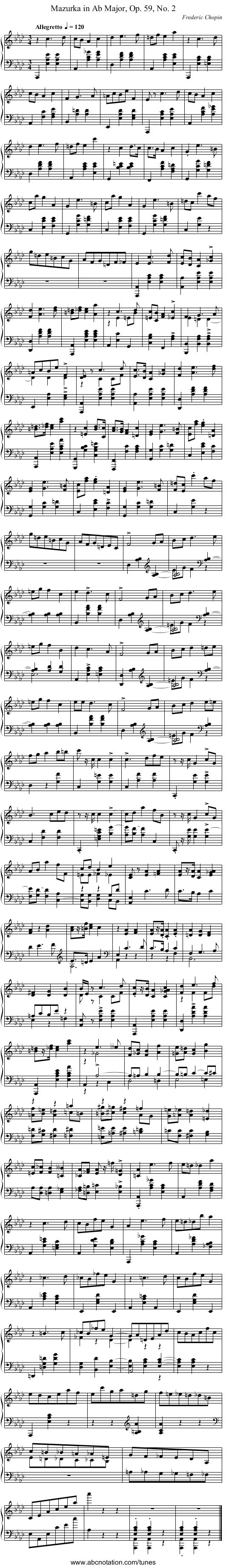 Mazurka in A♭ Major, Op. 59, No. 2 - staff notation