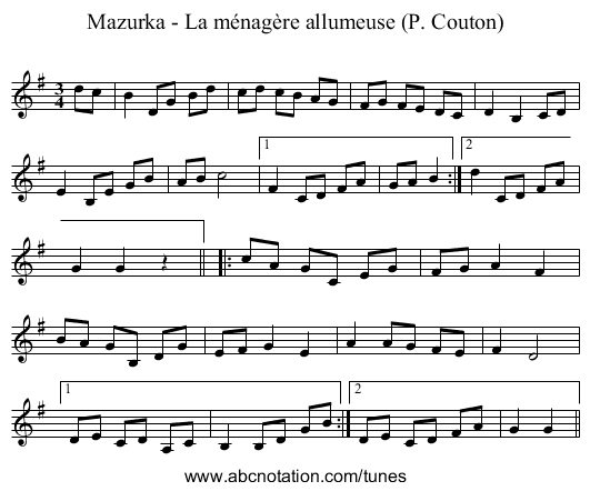 Mazurka - La ménagère allumeuse (P. Couton) - staff notation