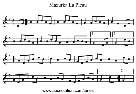 Mazurka La Pleau - staff notation