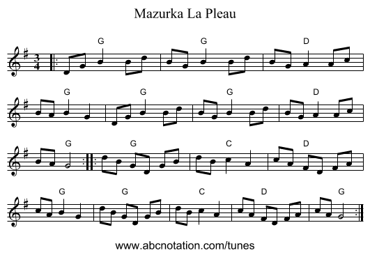Mazurka La Pleau - staff notation