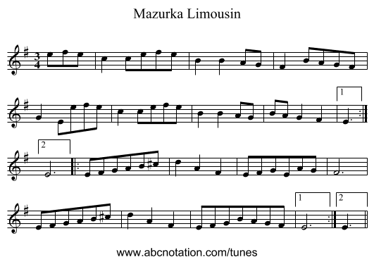 Mazurka Limousin - staff notation