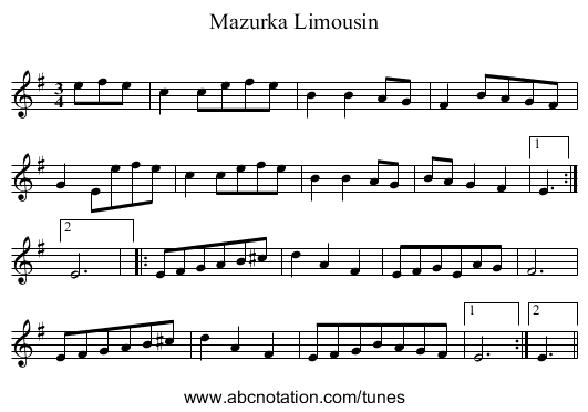 Mazurka Limousin - staff notation