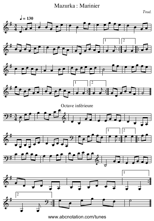 Mazurka : Marinier - staff notation