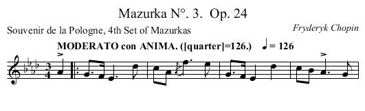 Mazurka N°. 3.	 Op. 24 - staff notation