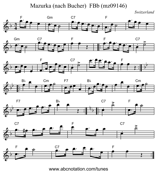 Mazurka (nach Bucher)  FBb (mz09146) - staff notation