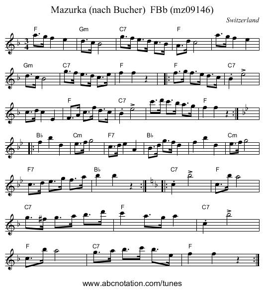 Mazurka (nach Bucher)  FBb (mz09146) - staff notation
