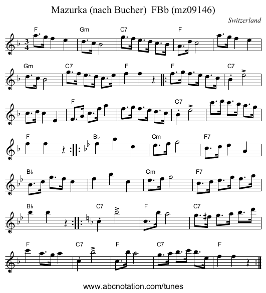 Mazurka (nach Bucher)  FBb (mz09146) - staff notation