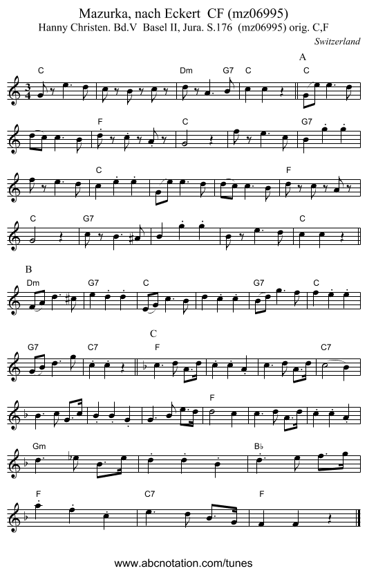 Mazurka, nach Eckert  CF (mz06995) - staff notation