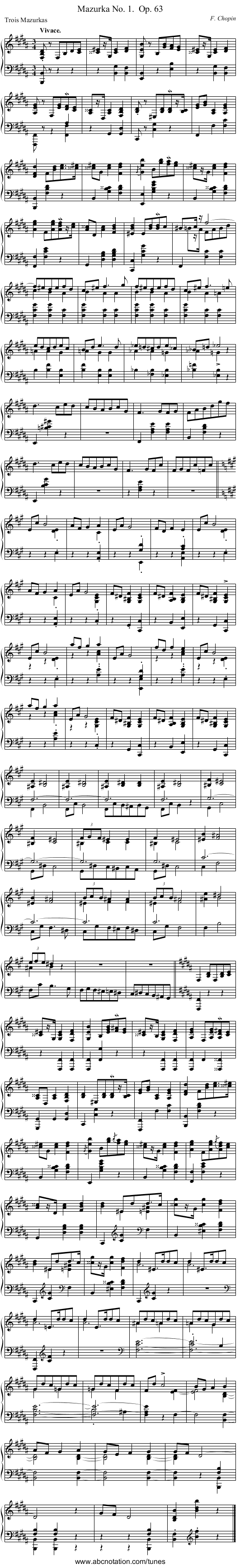 Mazurka No. 1.	 Op. 63 - staff notation