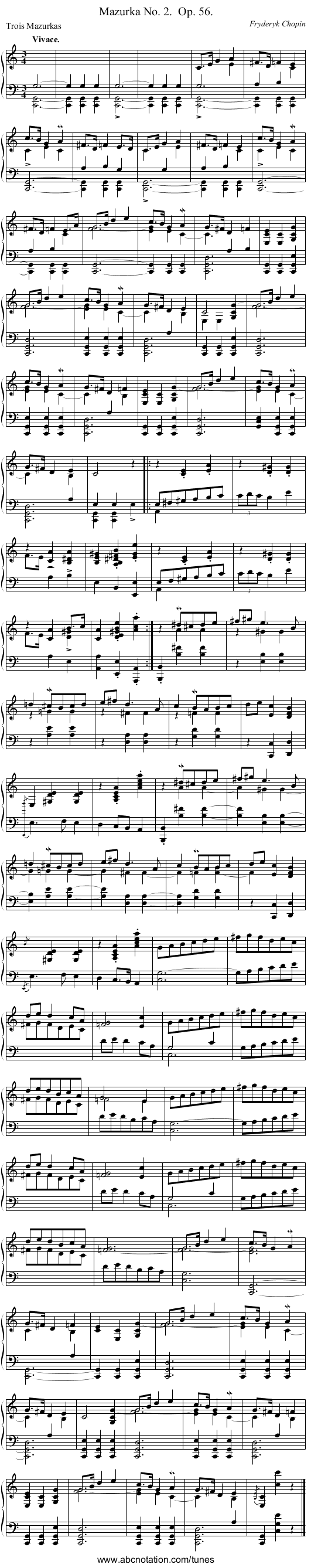 Mazurka No. 2.	 Op. 56. - staff notation