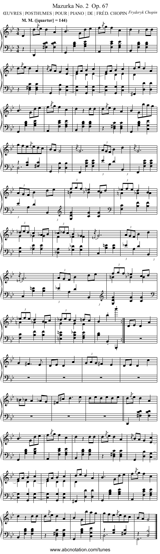 Mazurka No. 2	 Op. 67 - staff notation