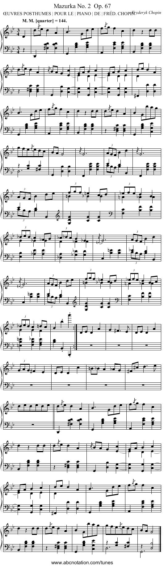 Mazurka No. 2	 Op. 67 - staff notation