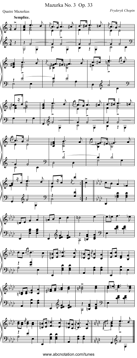 Mazurka No. 3	 Op. 33 - staff notation