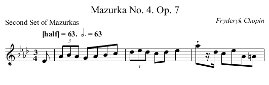 Mazurka No. 4.	Op. 7 - staff notation