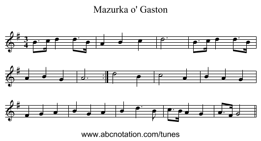 Mazurka o' Gaston - staff notation