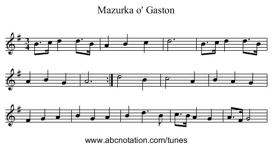 Mazurka o' Gaston - staff notation