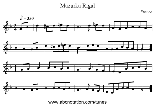 Mazurka Rigal - staff notation