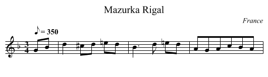 Mazurka Rigal - staff notation