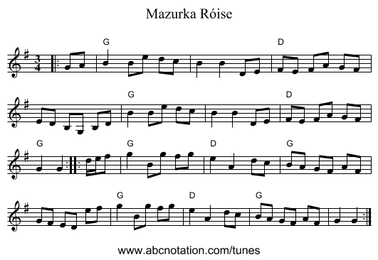 Mazurka Róise - staff notation