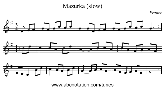 Mazurka (slow) - staff notation