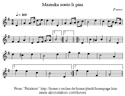 Mazurka souto li pins - staff notation