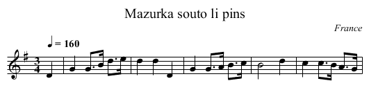 Mazurka souto li pins - staff notation