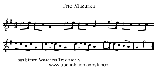 Mazurka, Trio - staff notation
