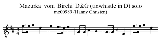 Mazurka  vom 'Birchi' D&G (tinwhistle in D) solo - staff notation