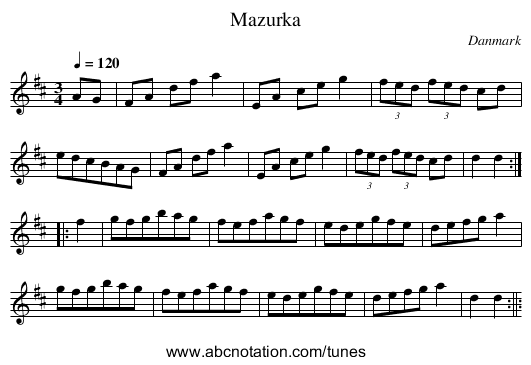 Mazurka - staff notation
