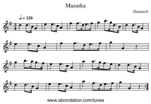 Mazurka - staff notation