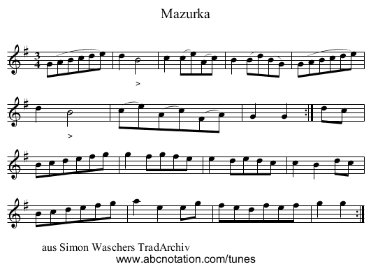 Mazurka - staff notation