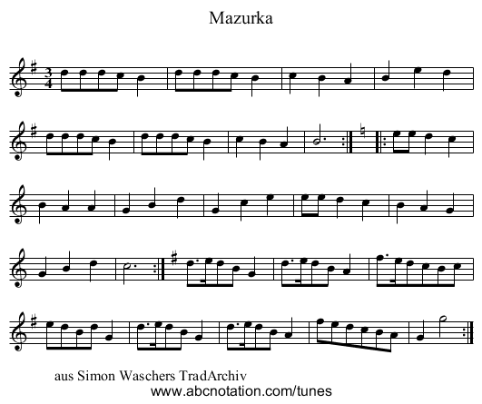 Mazurka - staff notation