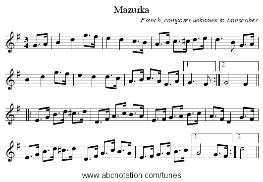 Mazurka - staff notation