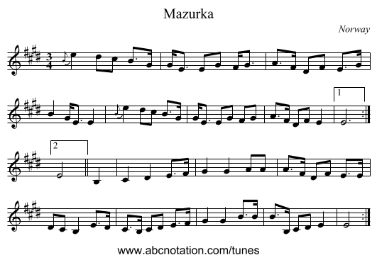 Mazurka - staff notation