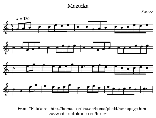 Mazurka - staff notation