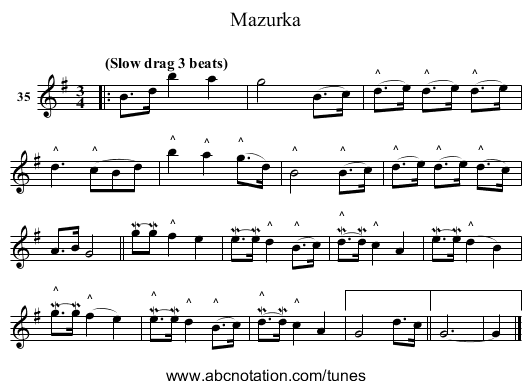 Mazurka - staff notation