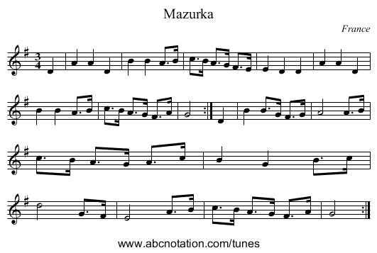 Mazurka - staff notation