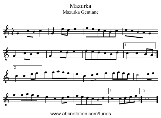 Mazurka - staff notation