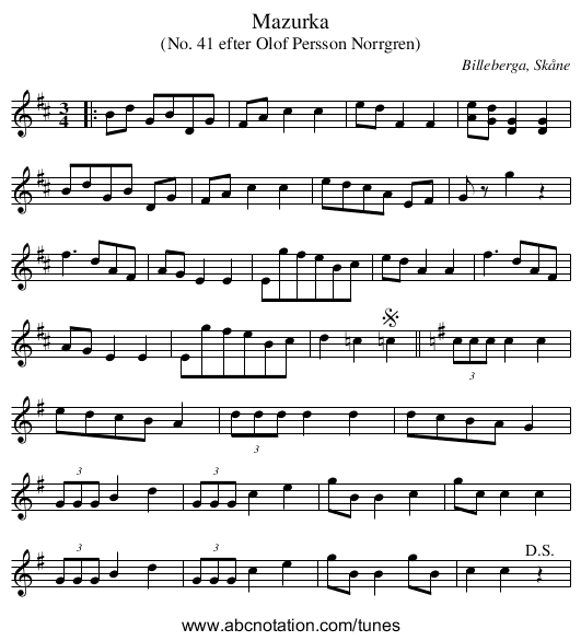 Mazurka - staff notation