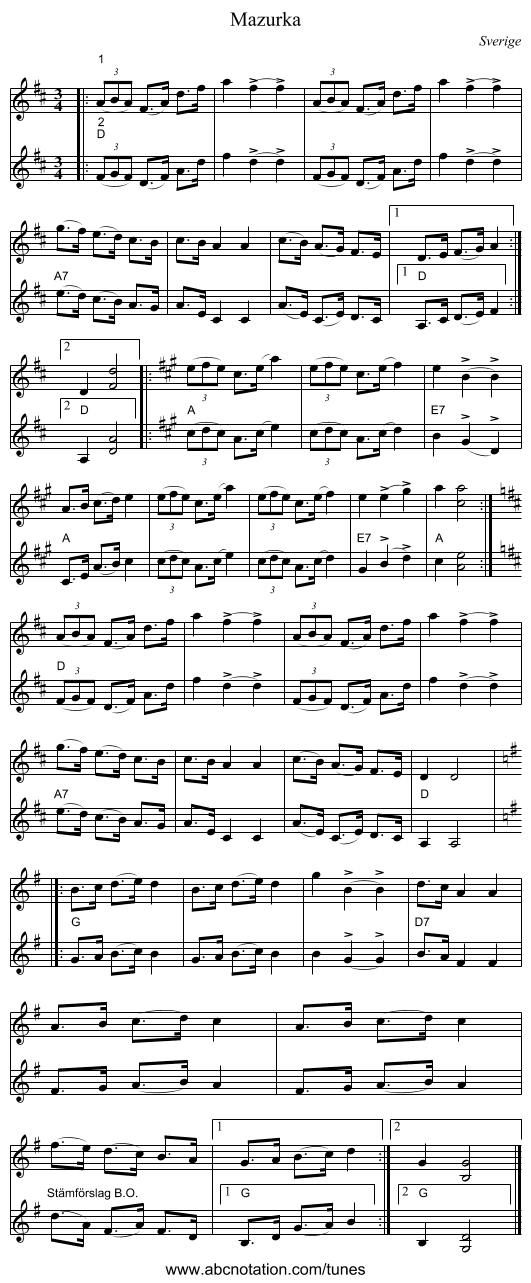 Mazurka - staff notation