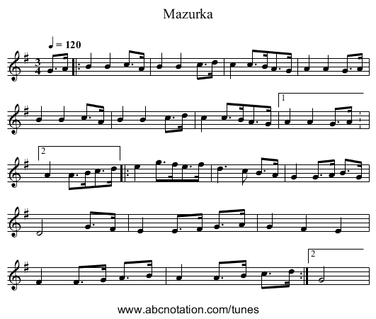 Mazurka - staff notation